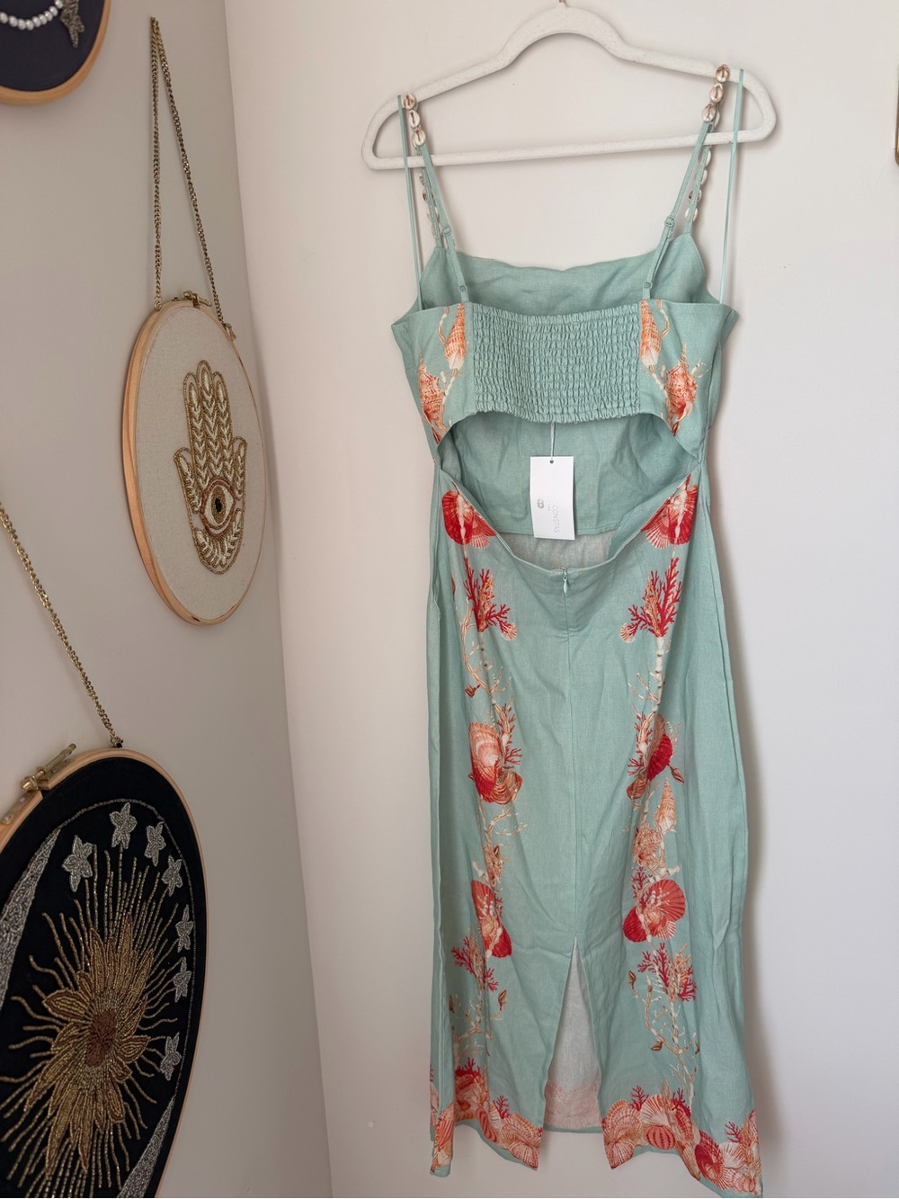 Caroline Constas blue coral Linen Embroidered Shell strap maxi Dress - Picture 5 of 8